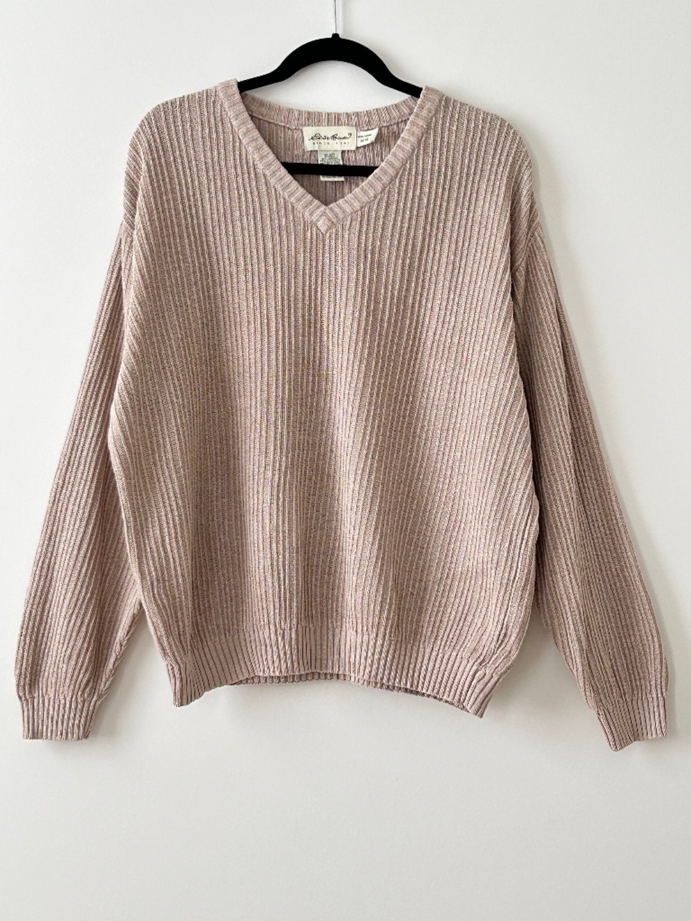 Eddie Bauer Beige Linen & Cotton Ribbed V-Neck Sweater